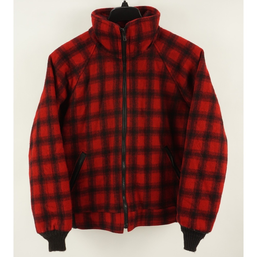 Vintage L.L. Bean USA Mackinaw Wool Shadow Plaid Hunting Jacket Men's Medium Red